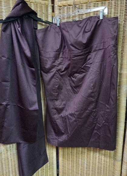 David's Bridal 2Pc Strapless Halter Dress & Wrap Brown Bridesmaid Size 26/50 - Picture 1 of 13